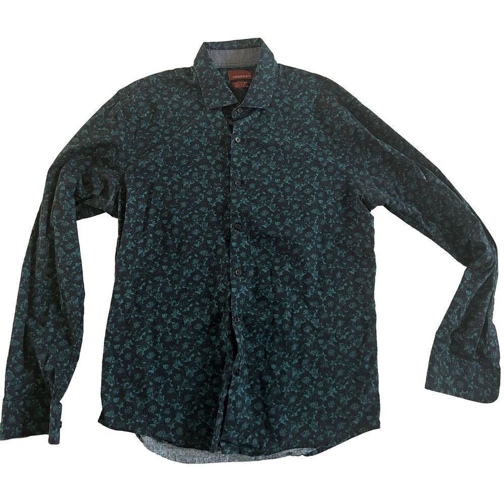Men’s CONSEQUENCE Floral Paisley‎ Leafy Button Up Dress Shirt Size Large